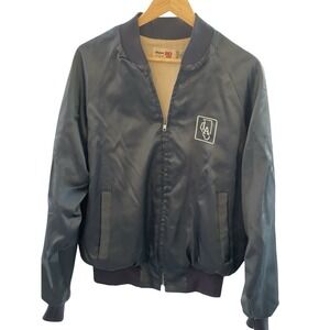 Vintage jacket King Louie Bowling Mens L Navy Blue Satin Blouson USA Iowa